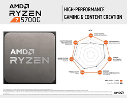 AMD Ryzen 7 5700G DDR4 8-Core, 16-thread Desktop Processor with Radeon Graphics Card, Black