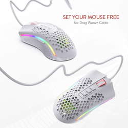 Red Dragon M808 Storm Color Space RGB Honeycomb Body Gaming Mouse with 12400 dpi Optical Sensor, 7 Programmable Buttons, Precise Recording & Super Light Cable, White