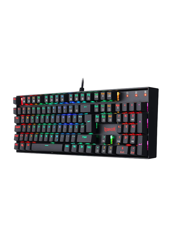 Red Dragon K551 LED RGB Lighting Mechanical Gaming Keyboard with Red Key & Dustproof 104 Keys for De Quertz Computer Games, Black