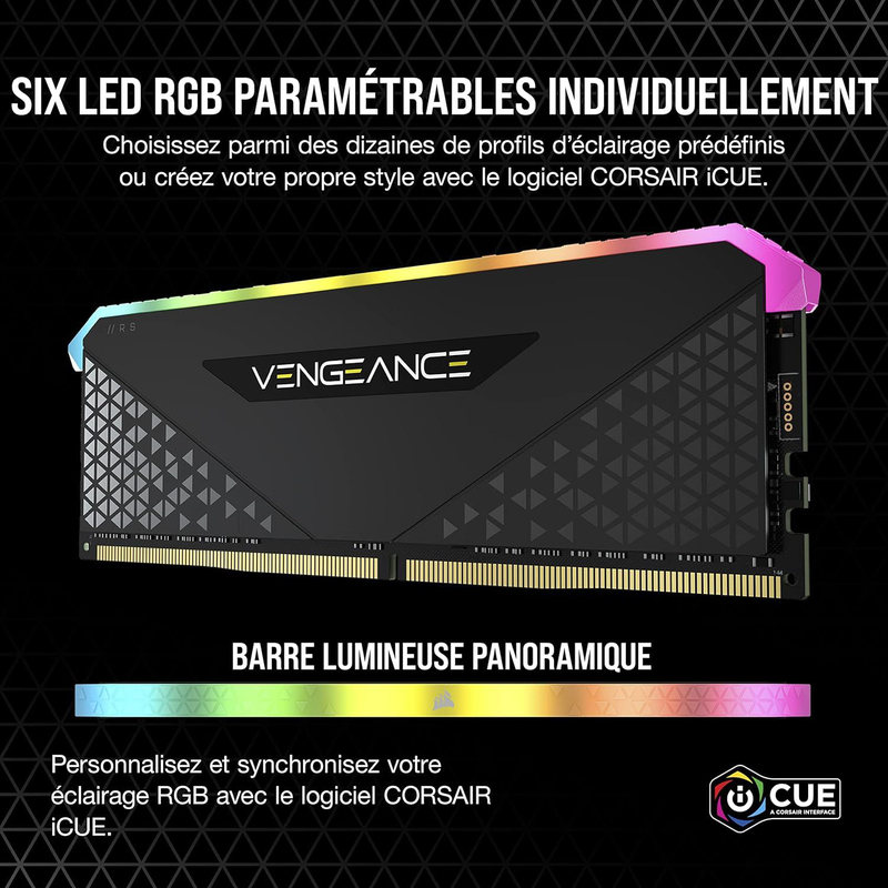 Corsair 16GB (2 x 8GB) DDR4 3600MHz C18 Dynamic RGB RS Lighting, Preset Illumination Profiles, Tight Response Times, Intel & AMD 300/400/500 Series Vengeance Memory Module, Black
