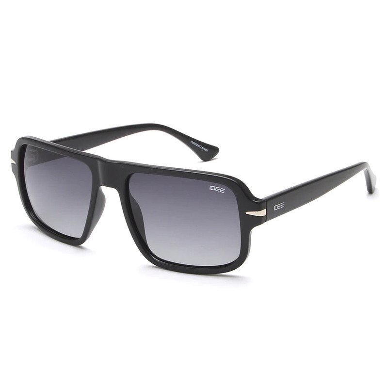 IDEE Polarized RECTANGULAR Full Rim Sunglasses For  UNISEX,BLACK Lens,  S2951 C1P, 55/17/145