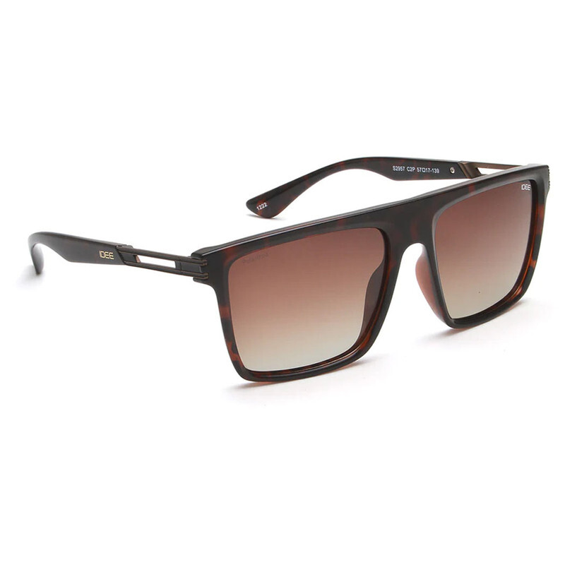 IDEE Polarized RECTANGULAR Full Rim Sunglasses For  UNISEX,BROWN Lens,  S2957 C2P, 57/17/139