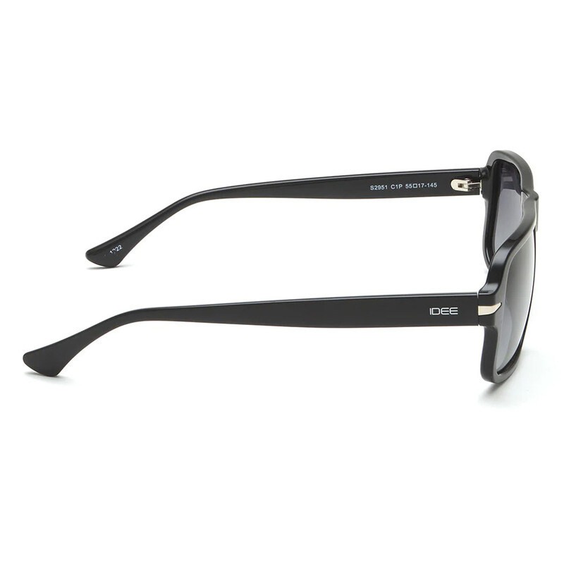 IDEE Polarized RECTANGULAR Full Rim Sunglasses For  UNISEX,BLACK Lens,  S2951 C1P, 55/17/145