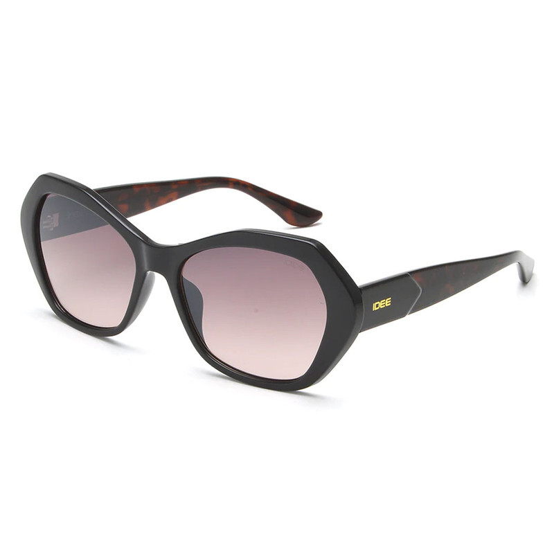 IDEE HEXAGONAL Full Rim Sunglasses For  WOMEN,BROWN Lens,  S2811 C1, 57/17/143
