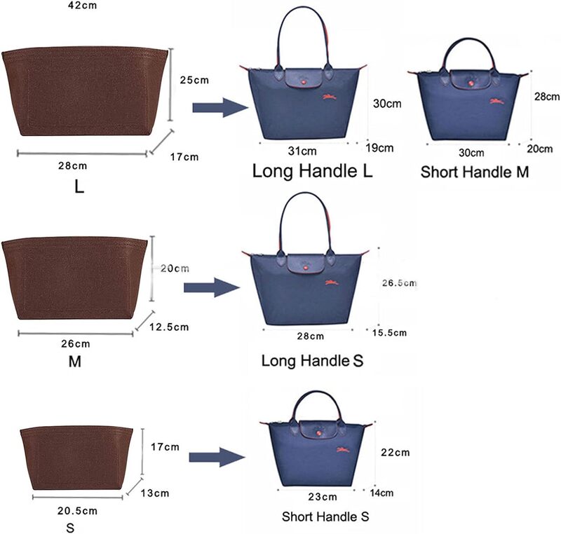 Lckaey tote bag organizer insert for Longchamp le pliage large tote insert felt purse zipper bag organizer 1028Black
