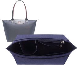 Lckaey tote bag organizer insert for Longchamp le pliage large tote insert felt purse zipper bag organizer 1028Blue