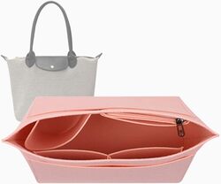 Lckaey tote bag organizer insert for Longchamp le pliage large tote insert felt purse zipper bag organizer 1028Pink