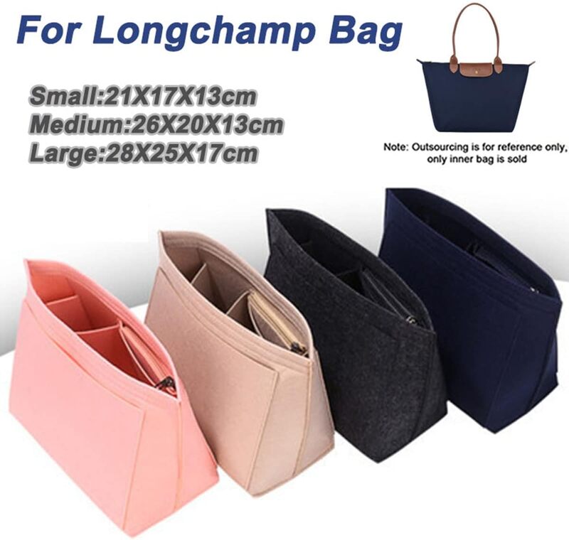 Lckaey tote bag organizer insert for Longchamp le pliage large tote insert felt purse zipper bag organizer 1028Blue