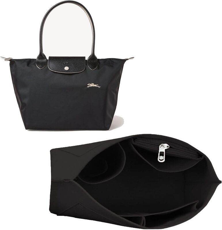 Lckaey tote bag organizer insert for Longchamp le pliage large tote insert felt purse zipper bag organizer 1028Black