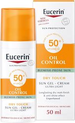 Eucerin Face Sunscreen Oil Control Gel-Cream Dry Touch, High UVA/UVB Protection, SPF 50+, Light Texture Sun Protection, Suitable Under Make-Up, for Oily acne prone skin, 50ml - Pack May Vary