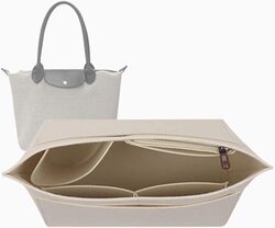 Lckaey tote bag organizer insert for Longchamp le pliage large tote insert felt purse zipper bag organizer 1028beige M