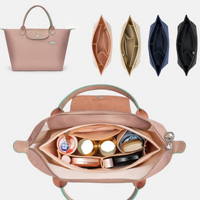 Lckaey tote bag organizer insert for Longchamp le pliage large tote insert felt purse zipper bag organizer 1028beige-L