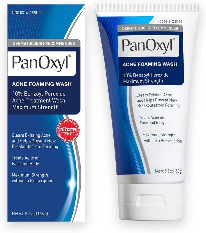 

PanOxyl Acne Foaming Wash Benzoyl Peroxide 10% Maximum Strength Antimicrobial, 5.5 Oz