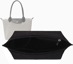 Lckaey tote bag organizer insert for Longchamp le pliage large tote insert felt purse zipper bag organizer 1028Black