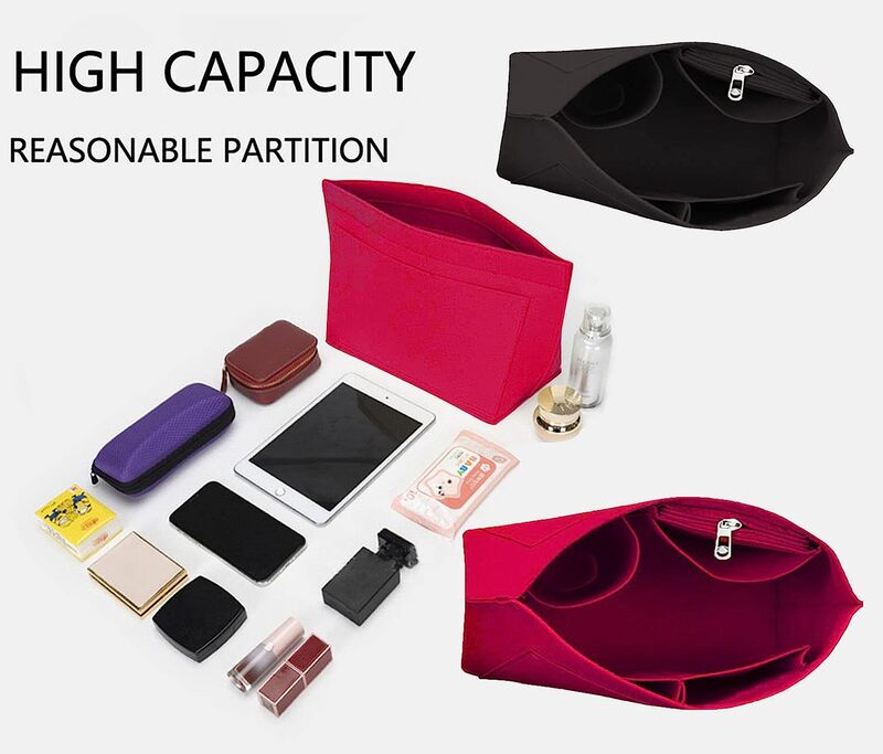 Lckaey tote bag organizer insert for Longchamp le pliage large tote insert felt purse zipper bag organizer 1028Pink