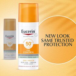 Eucerin Face Sunscreen Oil Control Gel-Cream Dry Touch, High UVA/UVB Protection, SPF 50+, Light Texture Sun Protection, Suitable Under Make-Up, for Oily acne prone skin, 50ml - Pack May Vary