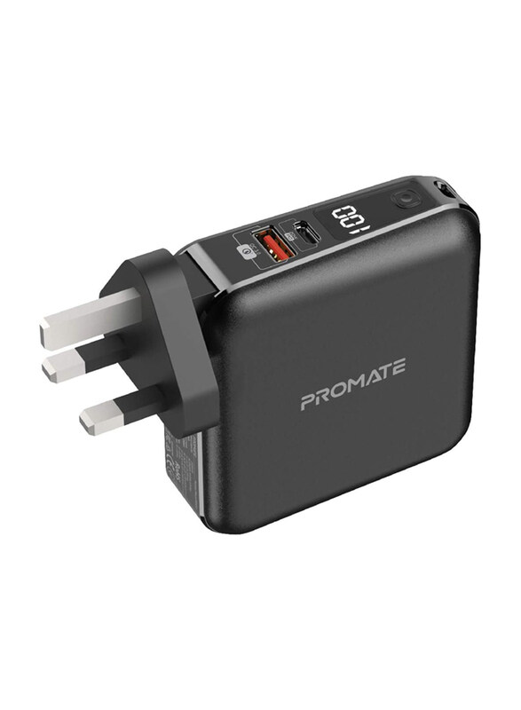 

Promate 2-In-1 Portable Charger with Multi-Regional AC Plug, 20W, Black