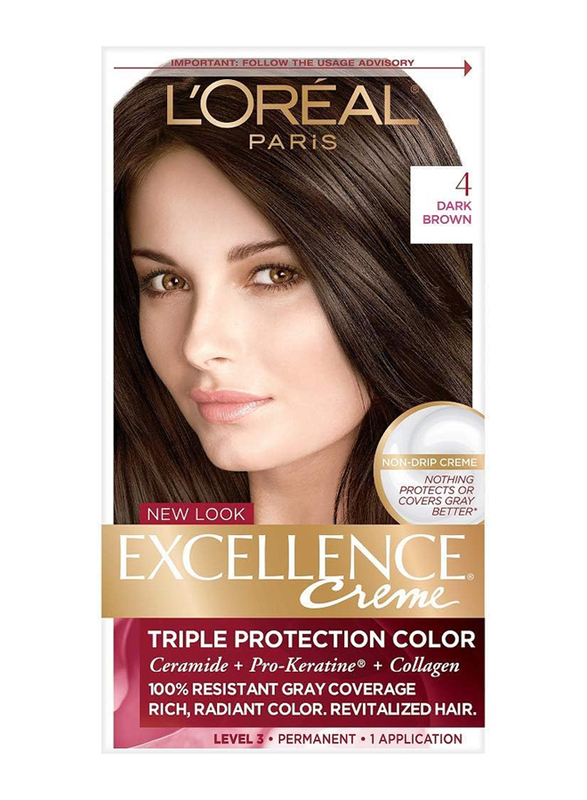 L'Oreal Paris Excellence Creme Pro Keratine Hair Color, 4 Dark Brown