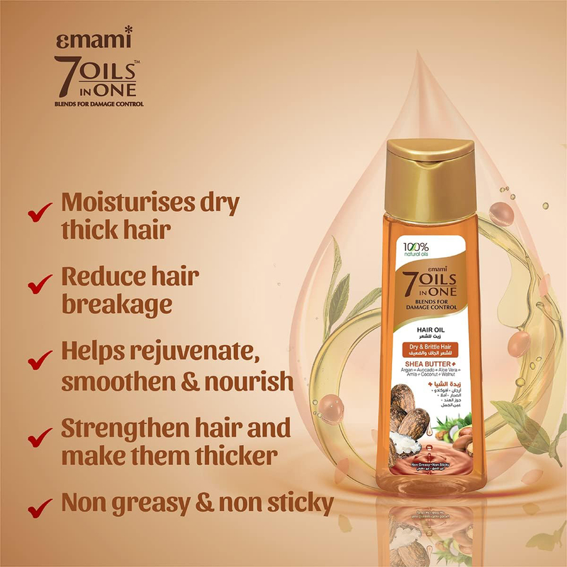 Emami 7 Oils in One Blends Hair Oil with Shea Butter for Dry & Brittle Hair, 200ml, 2 Piece