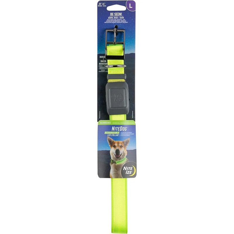

Nite Ize USB Rechargeable Light Up Dog Collar with Metal Buckle, Large, Lime