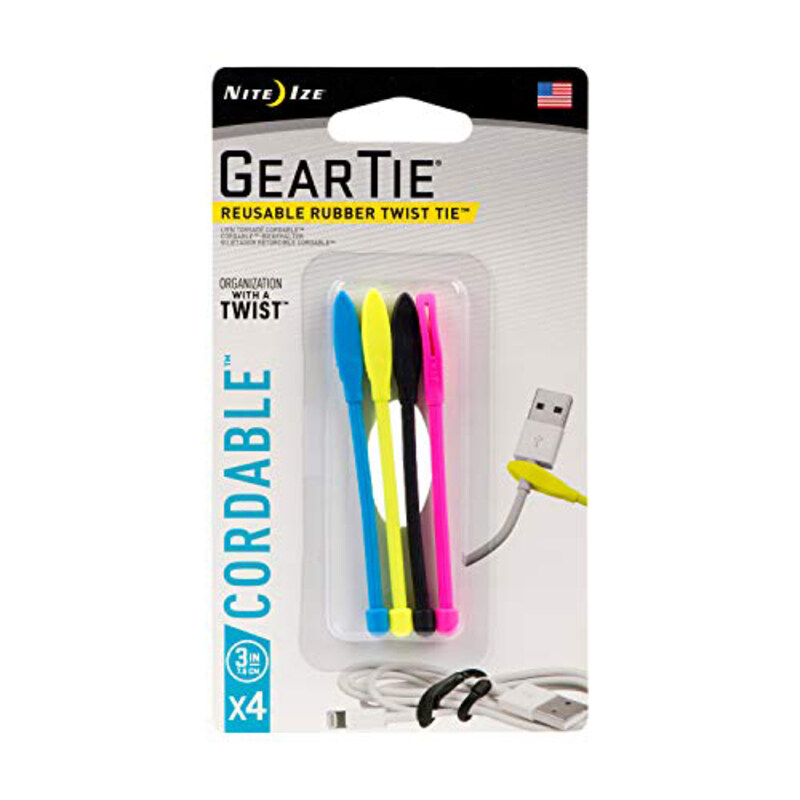 

Nite Ize 3 inch Gear Tie Cordable Twist Tie, Multicolour, 4 Piece