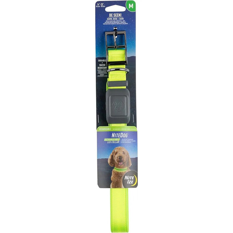 

Nite Ize USB Rechargeable Light Up Dog Collar with Metal Buckle, Medium, Lime