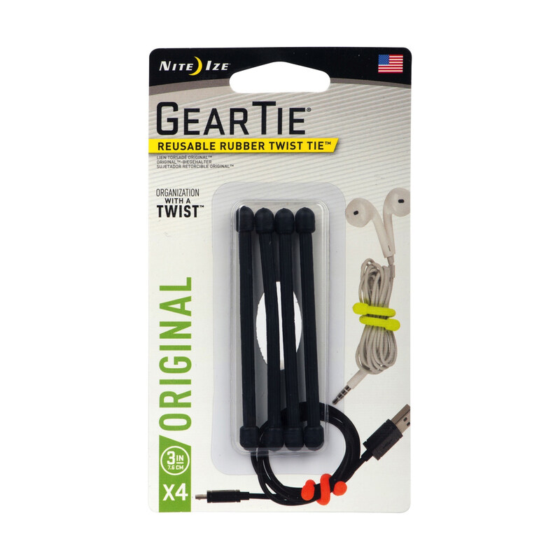 

Nite Ize 3 Inch Gear Tie Reusable Rubber Twist Tie, Black, 4 Piece