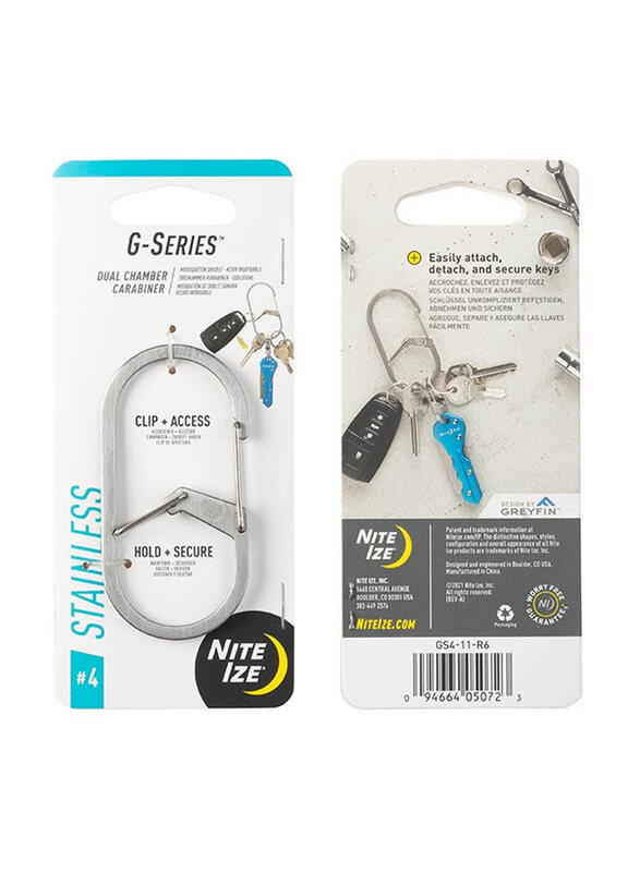 

Nite Ize G-Series Dual Chamber Carabiner #4 Stainless Steel, Silver