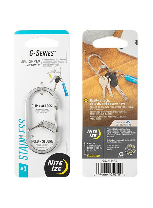 

Nite Ize G-Series Dual Chamber Carabiner #3 Stainless Steel, Silver
