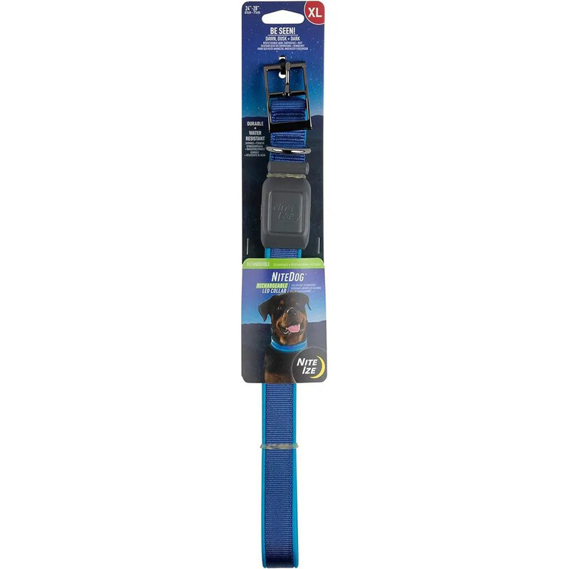 

Nite Ize USB Rechargeable Light Up Dog Collar with Metal Buckle, X-Large, Blue