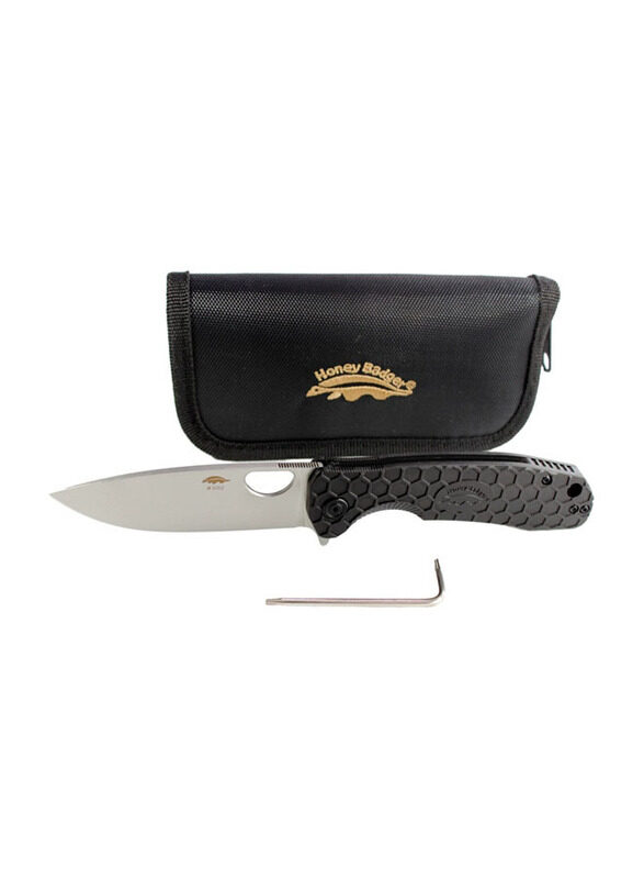 

Honey Badger Medium Stonewashed D2 Flipper Knife with Zipper Pouch, Black