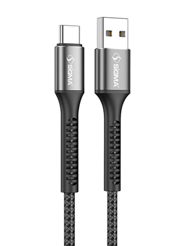 

Sigma 100cm C6 Type C Braided Cable, Smart Auto Disconnect, 2.4A, USB A Male to Type C for Smartphones/Tablets, Grey