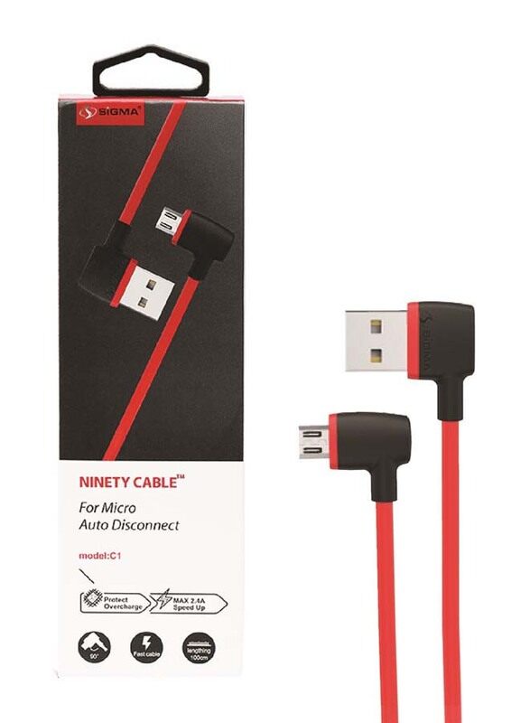 

Sigma 100cm C1 Micro USB Ninety Cable, Smart Auto Disconnect, 2.4A, USB A Male to Micro USB for Smartphones/Tablets, Assorted Color