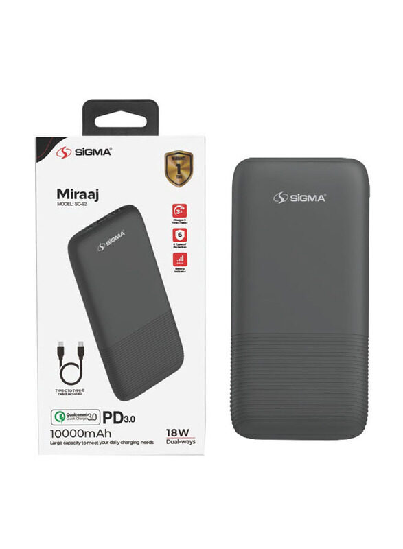 

Sigma 10000mAh SW-92 Miraj Wired Fast Charging Power Bank with Type-C and Micro-USB Input, Black