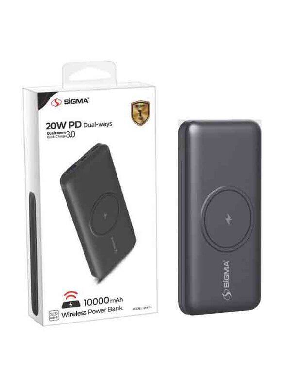 

Sigma 10000mAh SW-15 Wireless Fast Charging Power Bank with Type-C and Micro-USB Input, Black
