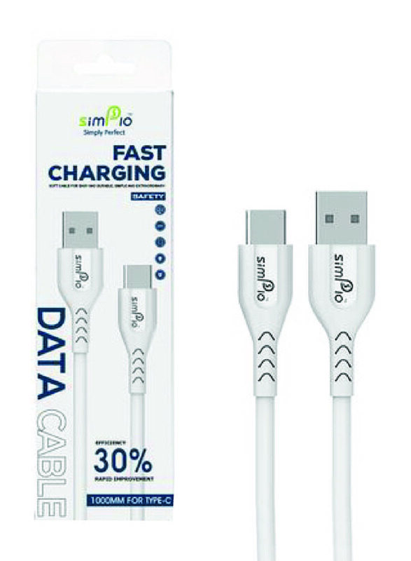 

Simplo 100cm SDC-01 Type C Farst Charging Data Cable, USB A Male to Type C for Smartphones/Tablets, White