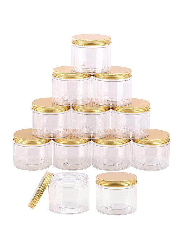 

Alsaqer Plastic Jars with Lids, 250ml, 12 Piece, Clear/Gold