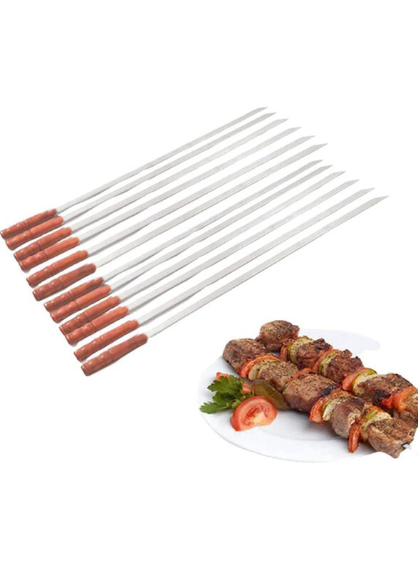 

Go2Camps 12-Piece BBQ Skewer with Wooden Handle, Beige/Silver