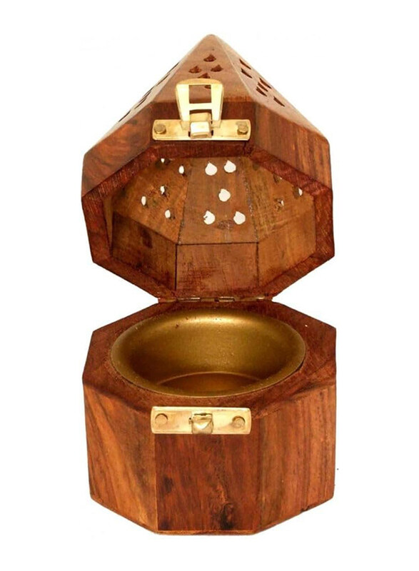

Generic Hexagonal Wooden Bakhoor Burner, Large, Brown