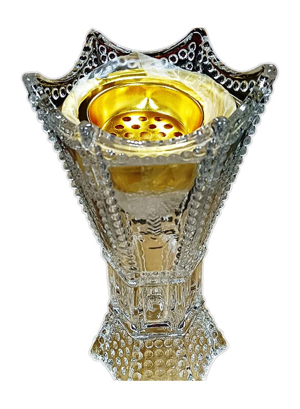 

Generic Alsaqer Luxury Crystal Arabic Incence Burner-Bakhoor Madkhan Metal with Glass Holder, Gold/Clear