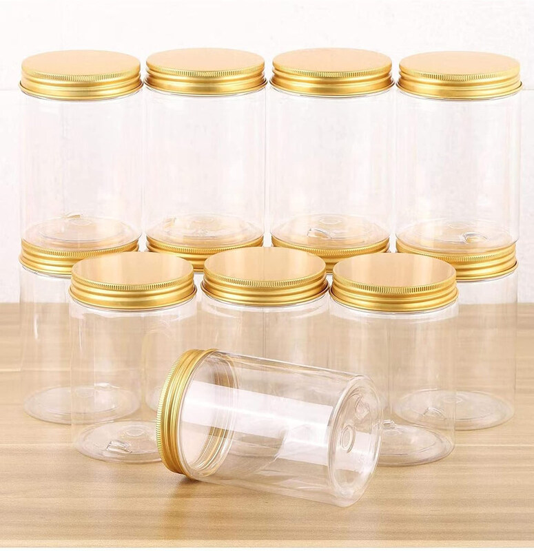 

Alsaqer Plastic Jars with Lids, 680ml, 12 Piece, Clear/Gold