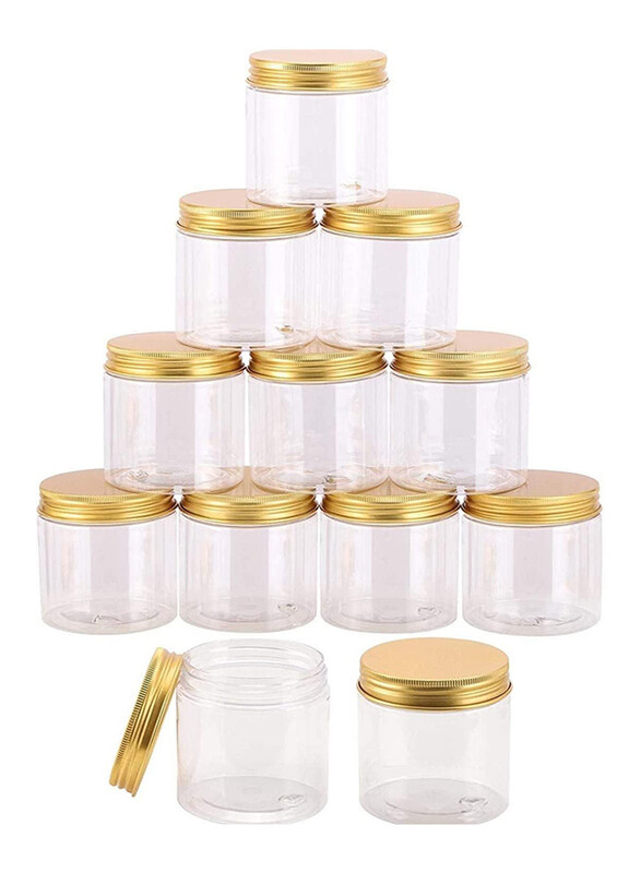 

Alsaqer Plastic Jars with Lids, 300ml, 12 Piece, Clear/Gold