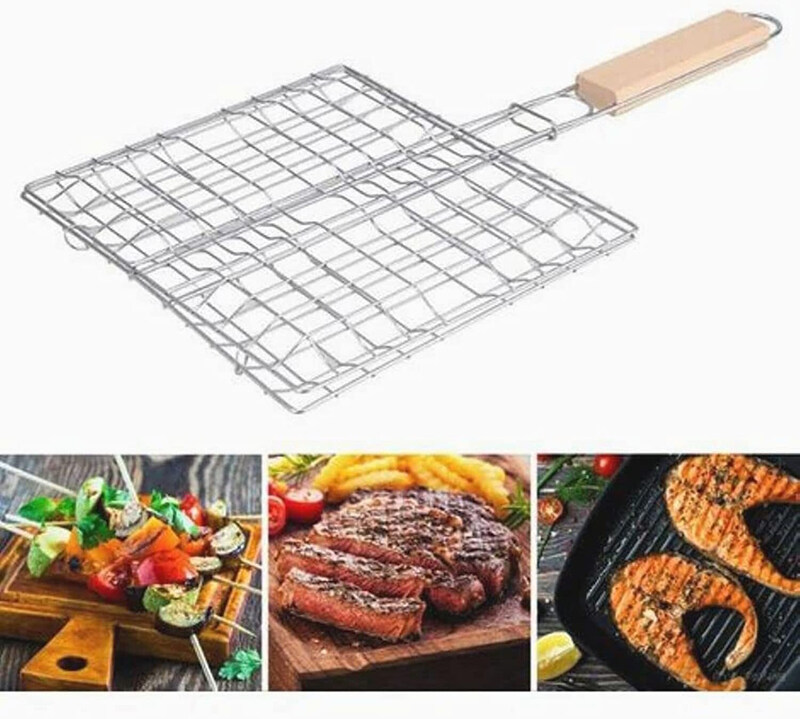 

Go2Camps Barbeque Grill with Net & Wooden Handle, Multicolour