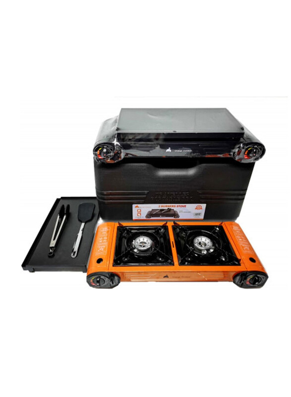 

Go2Camps Alsaqer Double Burner Butane Camping Stove With BBQ Grill Hotplate Humburger Tray, Multicolour