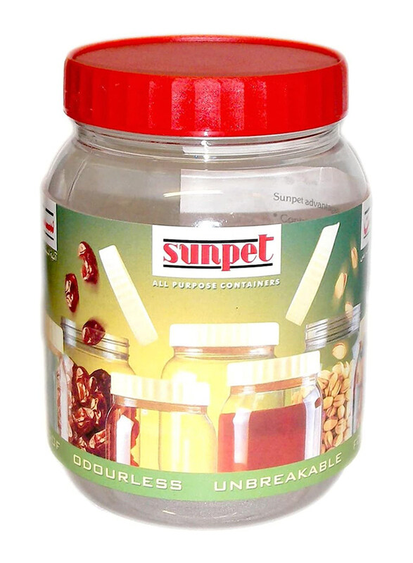 

Sunpet Round Plastic Spice Jar, 1000ml, Clear/Red