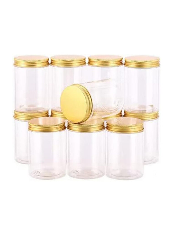 

Alsaqer Plastic Jars with Lids, 850ml, 12 Piece, Clear/Gold