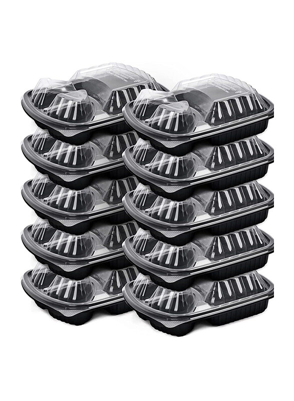 

Alsaqer 3 Section Container Disposable Food Container Set, 32oz, 5 Pieces, Black