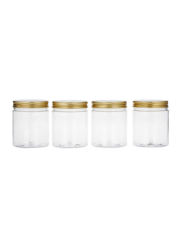 

Alsaqer Round Pet Jars with Lid, 250ml, 4 Piece, Clear/Gold