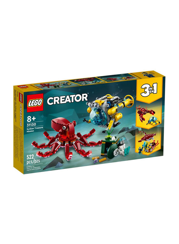 Lego Creator 3-in-1 Sunken Treasure Mission Building Set, 522 Pieces, Ages 8+, 31130, Multicolour