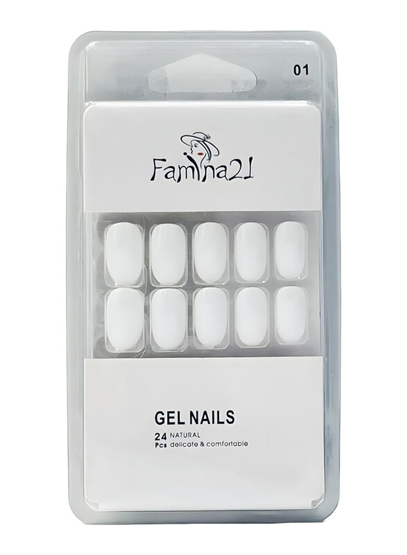 

Famina21 Fake Nails with Glue Sticker, 24 Pieces, 01, White